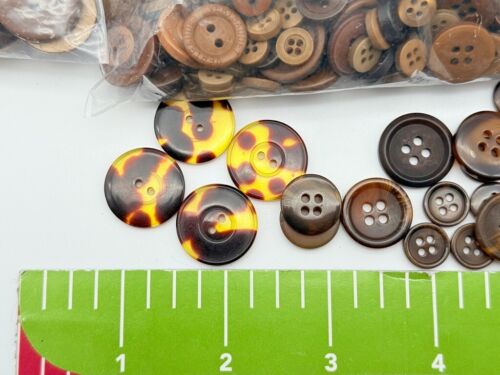 LOT Brown Plastic Wood Celluloid Tortoiseshell Sewing Craft Buttons Shank 4 Hole - Picture 6 of 16