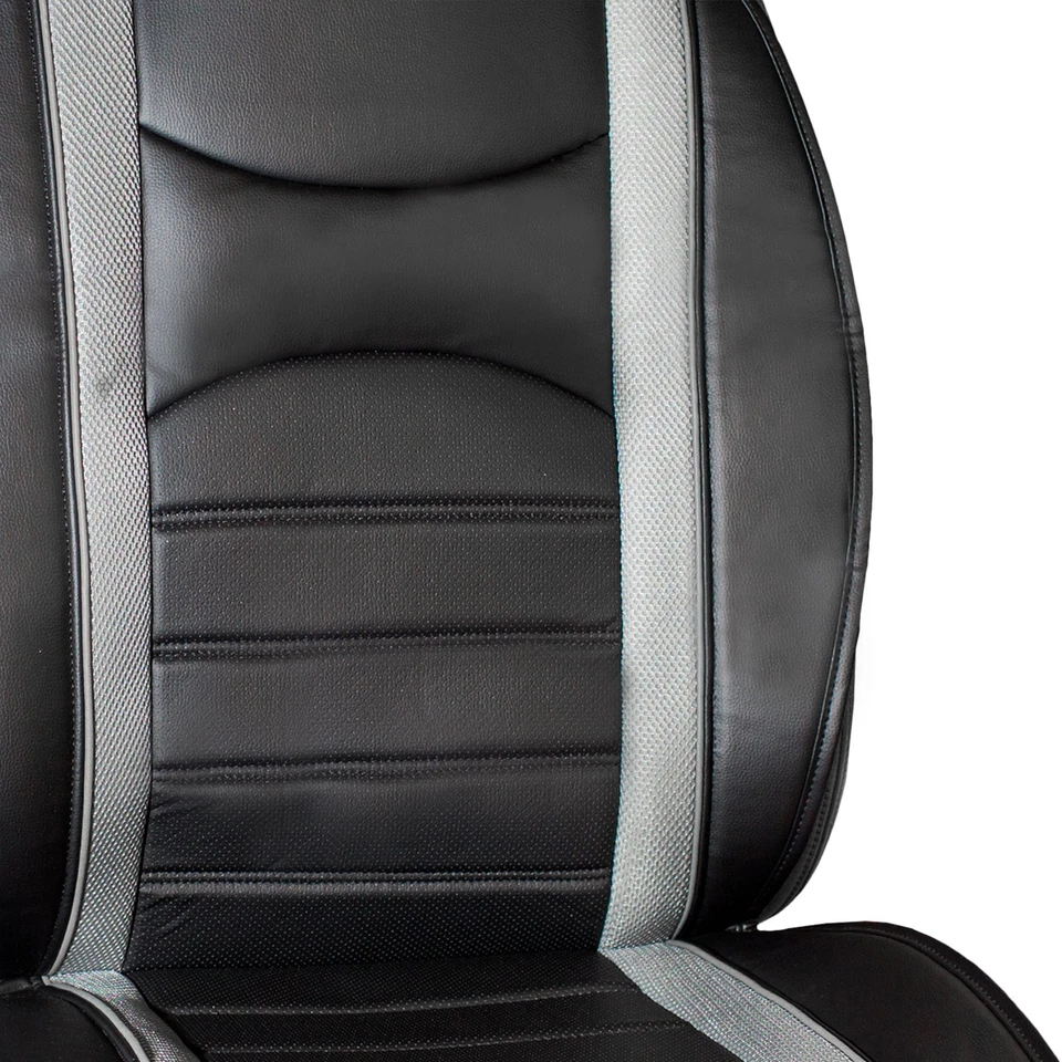 Funda de asiento de cojín de cuero sintético perforada de ajuste universal para automóvil, SUV - Juego completo Foto 2 de 4