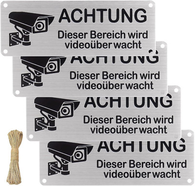 4 Mini Hinweisschild Video, 8.5x3CM Videoüberwachung für Privatgrundstück, CCTV 