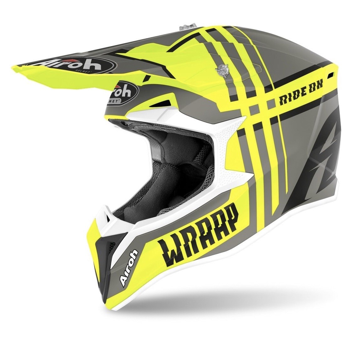 Casco Helmet da Motocross Enduro Motard Airoh WRAAP Yellow Matt Broken 2021 Tg S