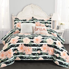 Lush Decor Amara Watercolor Rose 7 Piece Comforter Black Dusty Rose Full Queen