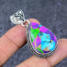 Natural Spiny Oyster Gemstone 925 Sterling Silver Jewelry Pendant 1.97" Y771