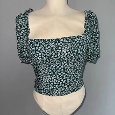 H&M Divided Smocked Off Shoulder Crop Top Green Size S