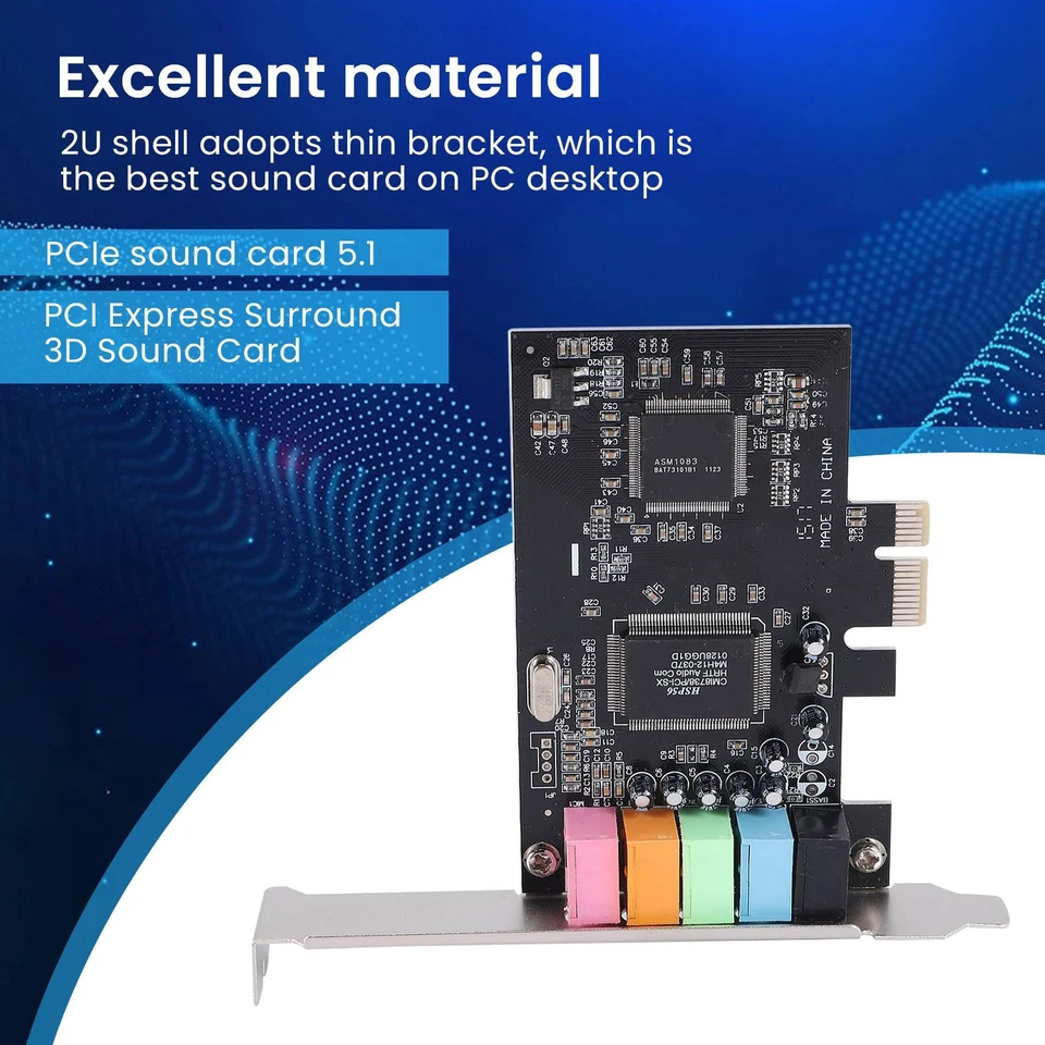 PCIe Sound Card 5.1, PCI Express Surround Card 3D Stereo Audio with High9052 - Image 3 of 4