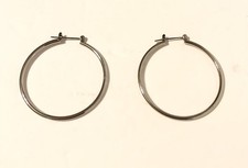 Hoop Earrings 1.75  Silver Plated Round Earrings Pierced Hinged Post New