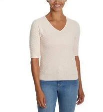 Ella Moss Women's Elbow Sleeve Lightweight Sweater, Cream, Size XL