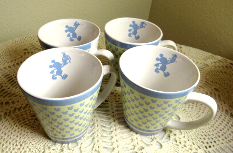 Mickey Mouse Waiter or Chef Silhouette Coffee Tea Cups Set Of 4 Disney Stoneware