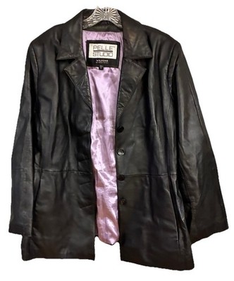 WILSONS Vintage Real Leather Pelle Studio Blazer Jacket Black Women's XL Lamb G+