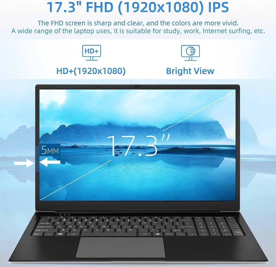 SGIN 17.3" Laptop 4GB RAM 128GB SSD Intel Celeron Quad-Core 2.5 GHz HD - Image 2 of 4