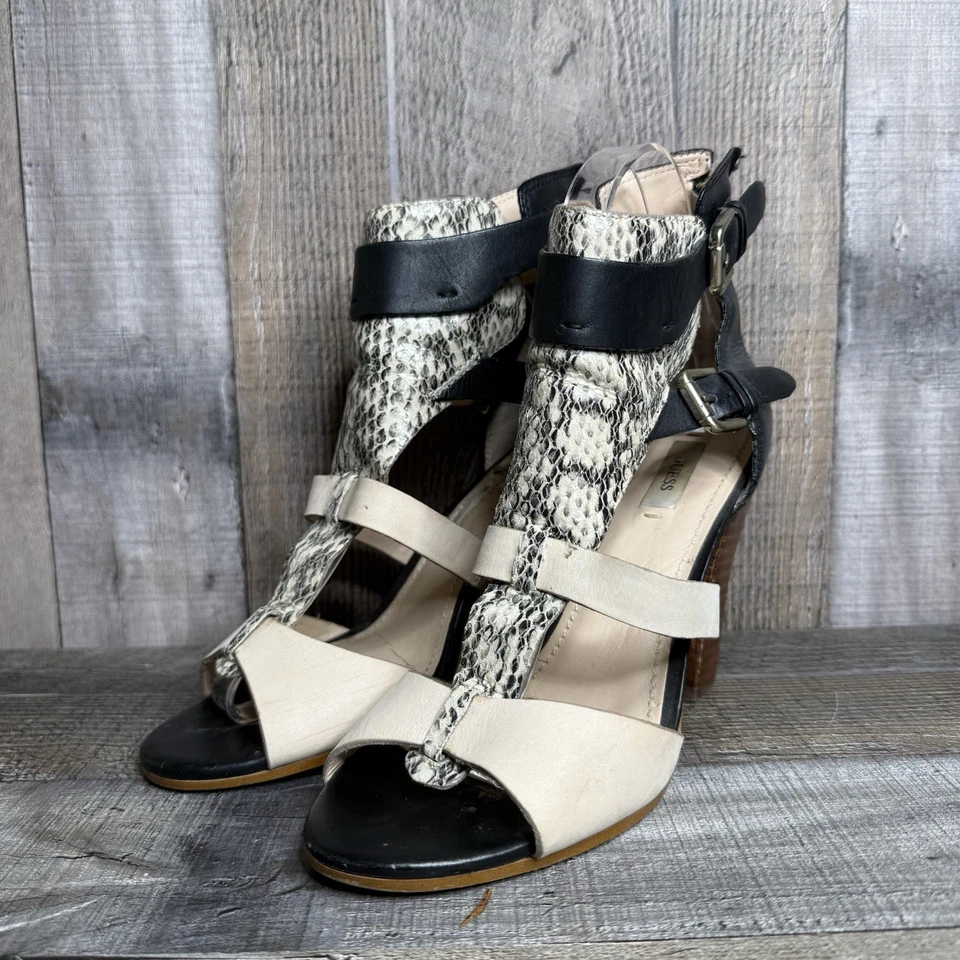 Womens Guess Boden Ivory Snakeskin Print Leather Open Toe Heels Sandals Size 8.5 - Image 2 of 4