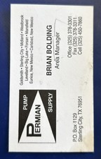 Vintage Oilfield Business Card Permian Pump And Supply Sterling City Texas