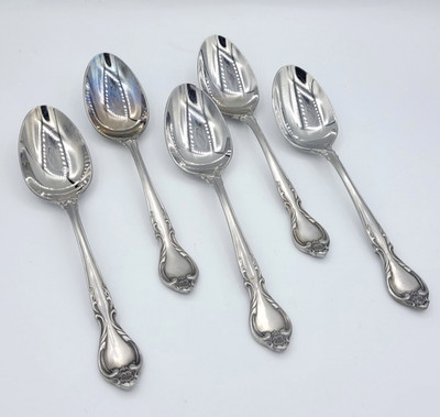 International Stainless Lyon Set Of 5 QUEENS FANCY Flatware Oval Soup Spoons