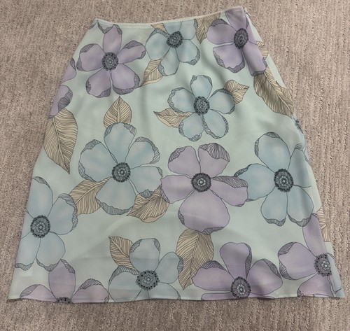 ANN TAYLOR LOFT Teal Purple Floral Skirt A-line Womens Size 8 Side Zip