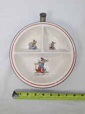 Vtg 1940s/50s Children's Food Warmer Dish with Cartoon Animals, Elephant, Bunny