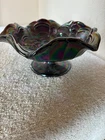 Fenton Amethyst Drape and Tie Footed Pedestal Bowl /Compote Dish