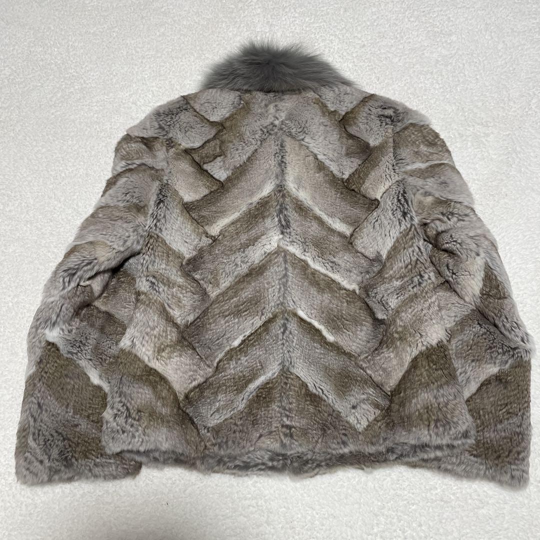 Gray Fur Coat Zigzag Pattern Rabbit Blue Fox Casu… - image 4