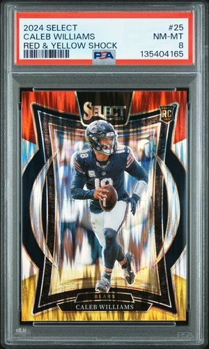 2024 PANINI SELECT RED & YELLOW SHOCK #25 CALEB WILLIAMS ROOKIE RC PSA 8
