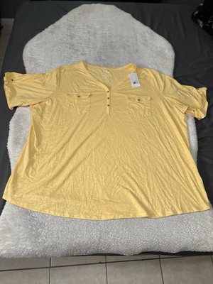 Croft & Barrow Womens Yellow Short Sleeve Utility Henley Top Size 5X Plus