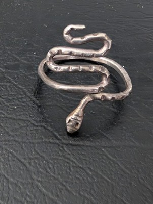 Vintage Sterling Snake Ring Adjustable Band 925 Egyptian Healing Wisdom Reptile 