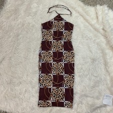 brown leopard halter midi dress medium