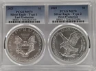 2021 PCGS MS70 Silver Eagle T-1  & T-2  Last & First Production in Duel Slab