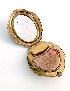 Vintage Elgin Powder Elgina Rouge Compact Puff Mirror Gold-Tone Tulip Art Deco