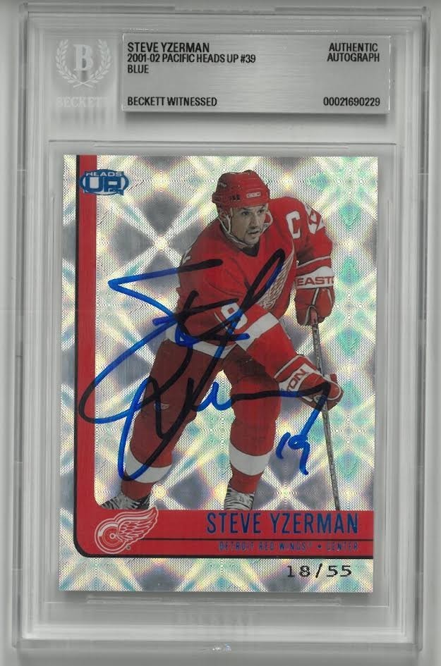 Steve Yzerman Autographed 2001-02 Pacific Heads Up Blue #39 Numbered 18/55