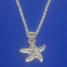 Starfish Pendant Necklace Dainty Silver Tone Puffy Charm Surf Beach Coastal Cute