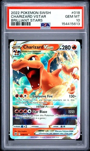 2022 POKEMON SWORD & SHIELD BRILLIANT STARS #018 CHARIZARD VSTAR PSA 10