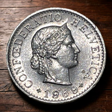 1969 B 5 Rappen Switzerland Swiss Helvetica World Coin Libertas D1-26 High Grade