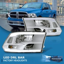 For 09-18 Dodge Ram 1500 2500 3500 White Quad LED DRL Bar Headlights Lamps LH RH