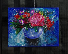 Peinture à l’huile au couteau. Bouquet