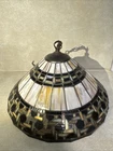 Vintage 15.5” Tiffany Style Stained Glass Hanging Pendant Lamp w/ Chain & Canopy