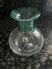 Blenko Handmade Crackle Glass Vase Crystal Teal Applied Swirl 7” Tall