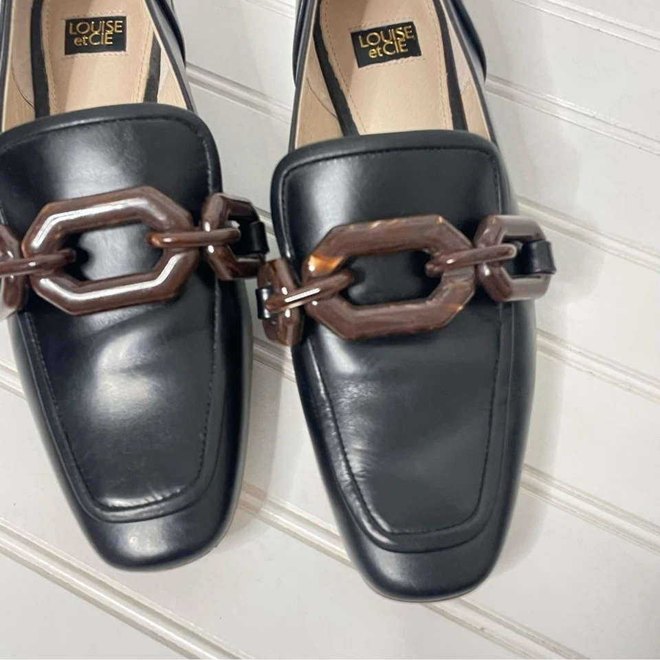 Mocasín clásico Louise et Cie Emlen cadena tortuga cuero negro 7,5 Foto 3 de 4