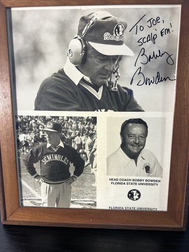 Florida State Seminoles Bobby Bowden Signed Black & White Print Framed Vintage - Picture 6 of 7