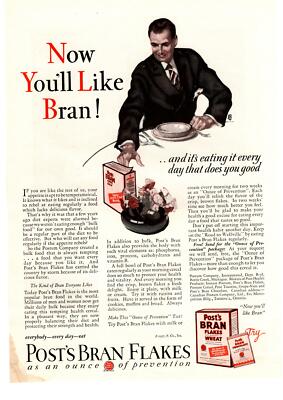 1927 Post's Bran Flakes Wheat Breakfast Cereal Battle Creek Michigan Print Ad