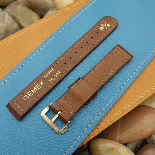 5/8" Gemex Brown Suede Single-Keeper nos Unused 1950s Vintage Watch Band - Picture 2 of 4