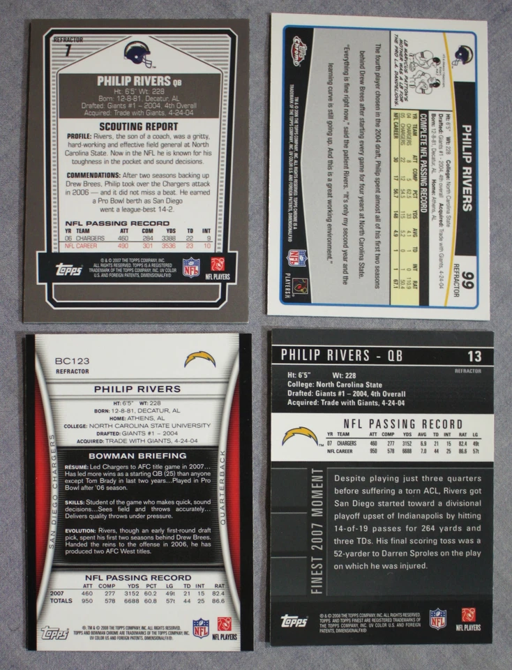 Philip Rivers Chargers 2006 Topps Chrome Bowman Finest DPP 4) Card Refractor LOT - Image 2 of 2