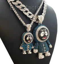 Silver Plated BRICK SQUAD ESKIMO & 18" Iced Cubic Zirconia Cuban Chain Necklace