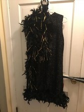 Adult Flapper Halloween Shiny Dress With Feathers, Headpiece, Boa And Fan -M-