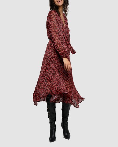 $866 Pinko Womens Red Leopard Print 
