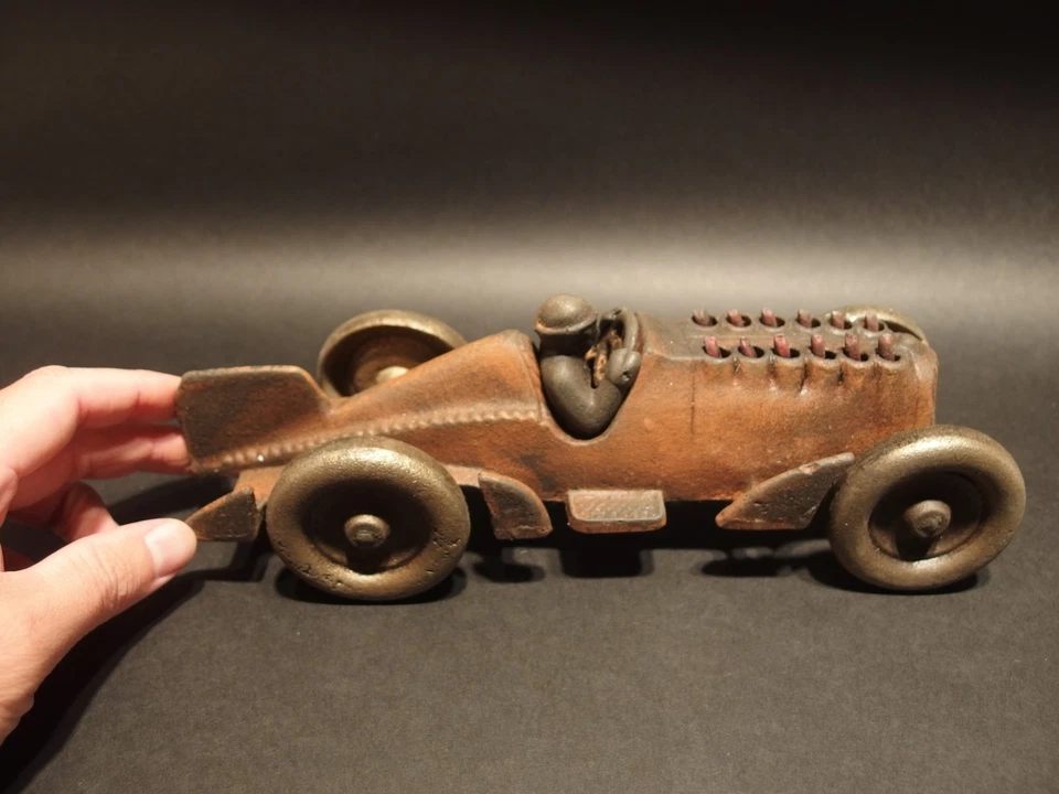 Antique Vintage Style Cast Iron Toy Race Car w Moving Pistons "Hubley" - Image 4 of 4