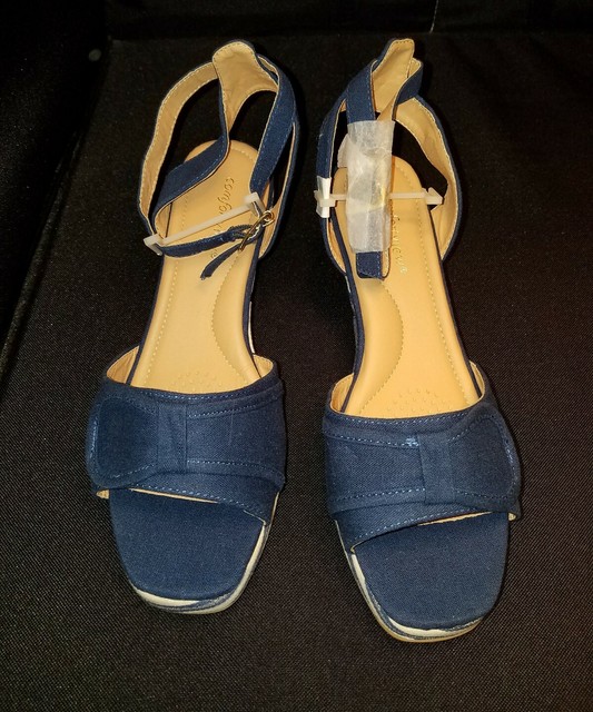 navy blue and white striped heels