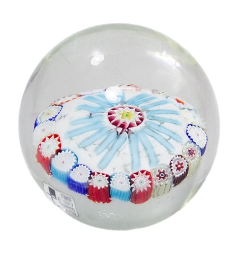 MURANO Italy Art Glass Multicolor Cane Design Millefiori Paperweight Vintage