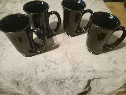 Vintage Tiara Indiana Horn Mug Black Glass Hunter Bugel 12 oz Mug Stein Lot Of 4