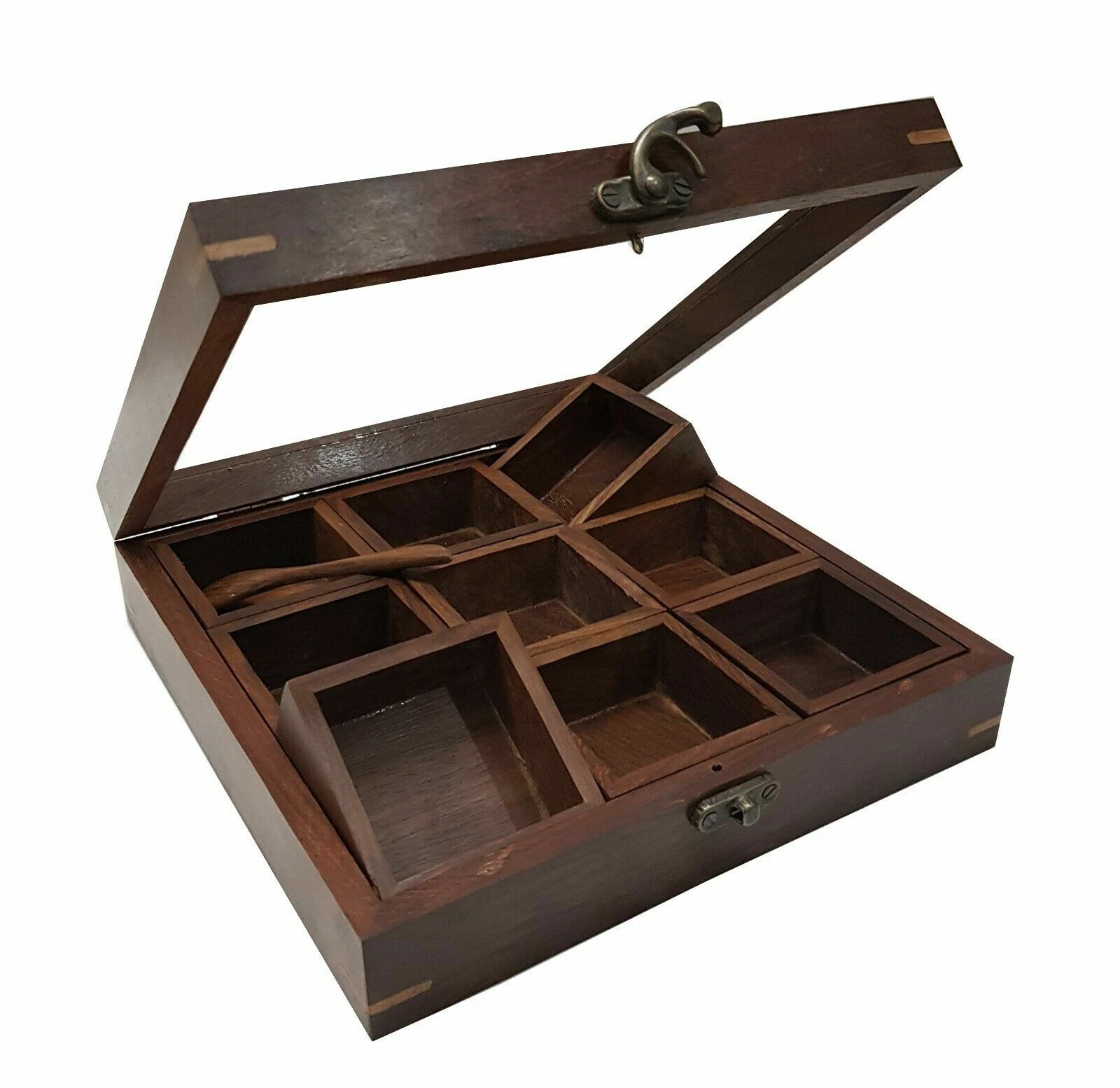 Wooden Spice Box with 9 ANTIQUE SPICE BOX - Made Of Finest Wood Multipurpose Box