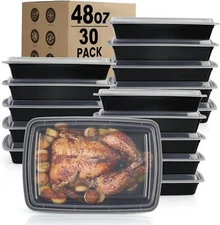 Meal Prep Containers Reusable - 48oz Food Storage with Lids Black 