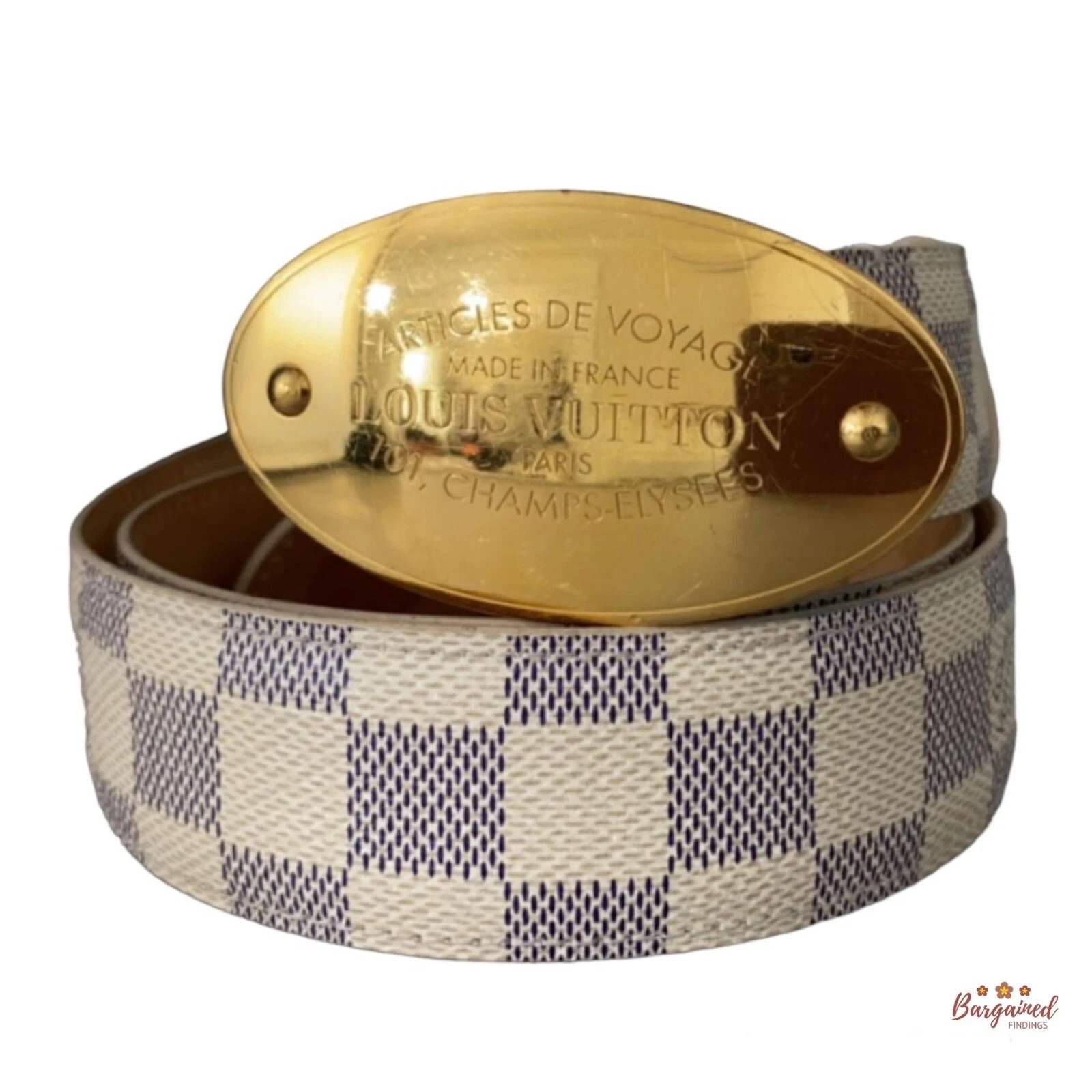 LOUIS VUITTON（LV） Autentica cintura da viaggio in pelle tela azzurra Louis Vuitton Damier taglia 85 34 M9837