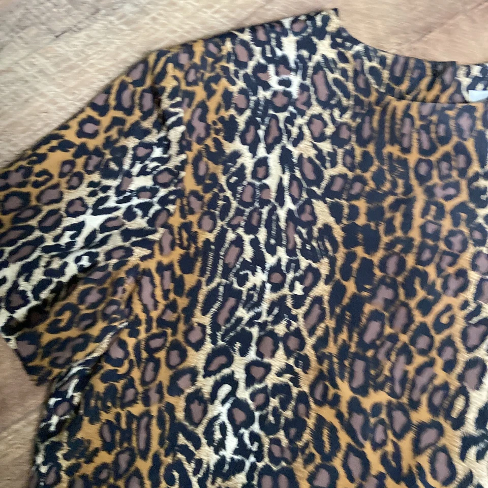 Le Suit | Blusa Camisa Manga Cuello Alto Estampado Leopardo Vintage Talla 10 Excelente Foto 3 de 4